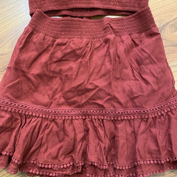 EXPRESS dark red linen blend crop top and pull on skirt 2 piece set outfit Small - Picture 3 of 11